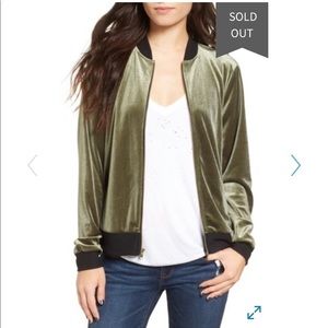 Nordstrom / Socialite Green Velour Bomber Jacket